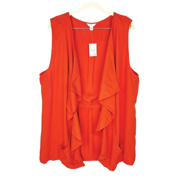 Nwt Cest. 1946 Orange Waterfall Drape Open Front Elastic Lightweight Top Sz XL - Picture 1 of 11